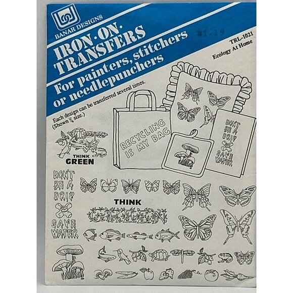 Banar Designs Iron-On Transfers Set of 2 Butterflies Flowers VTG Needlepoint - Picture 2 of 4